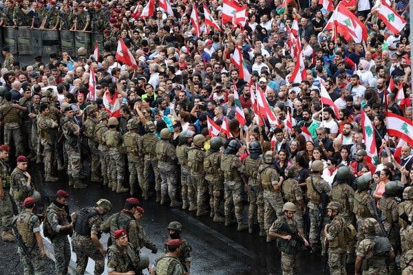 Protestors confront Lebanese Military during the Protests.